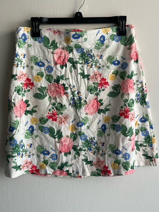 Old Navy Dresses & Skirts - Old Navy White Linen Floral A-Line Skirt with Pink, Blue & Yellow Blooms Medium